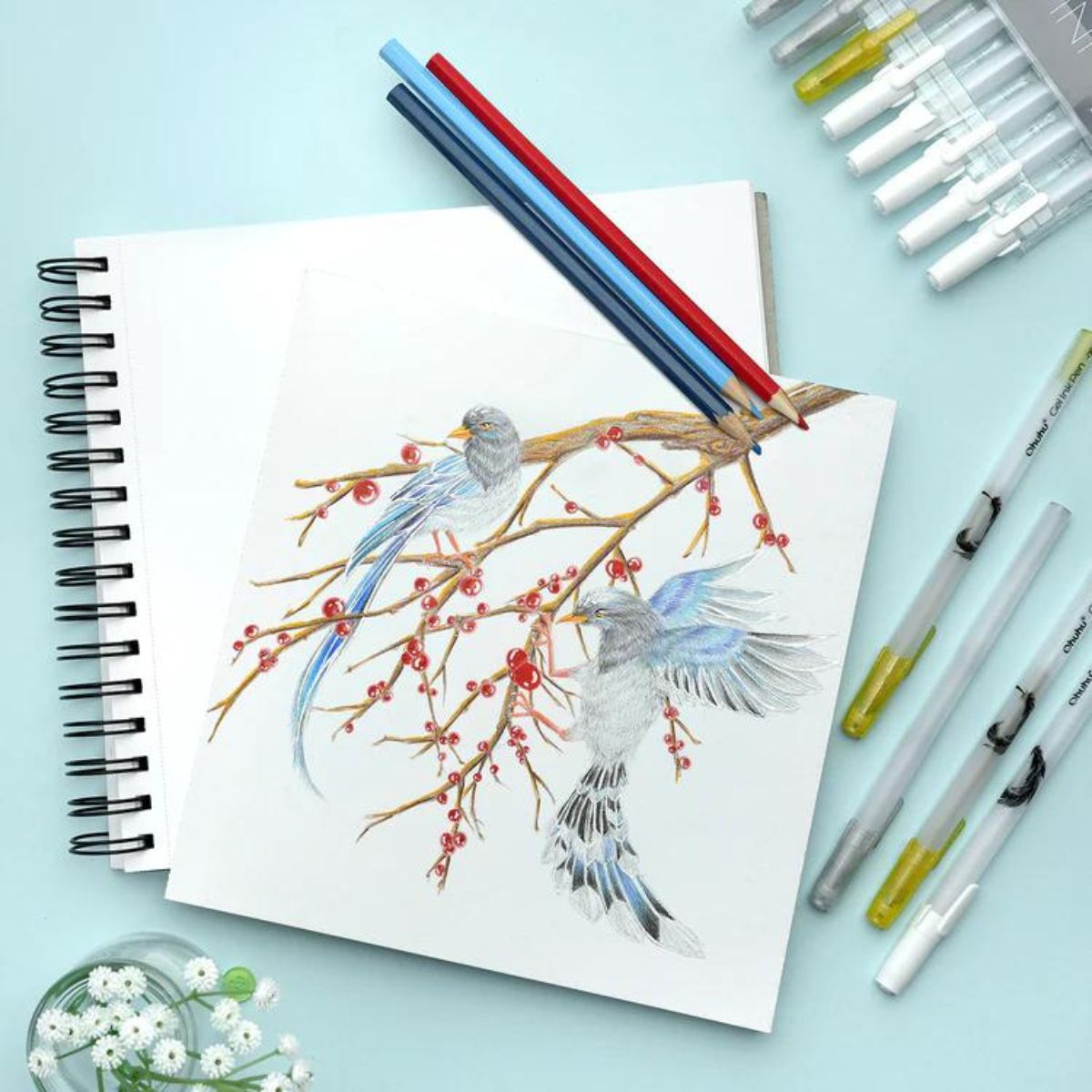 Ohuhu Leahi Series 3 Colors Metallic Gel Ink Set, Smooth Ink Flow, Non-Toxic and Water-Based Ink for Sketch, Drawing and Illustration - 6 White, 3 Silver, 3 Gold | Y30-80600-55