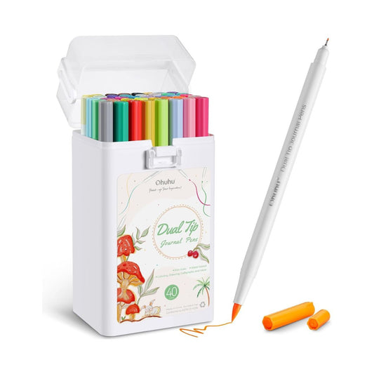 Ohuhu Art Marker Water-Based 40 Colors Dual Tip Journal Pens for Coloring, Illustration and Calligraphy for Kids and Adults with Storage Case | Y30-80601-06