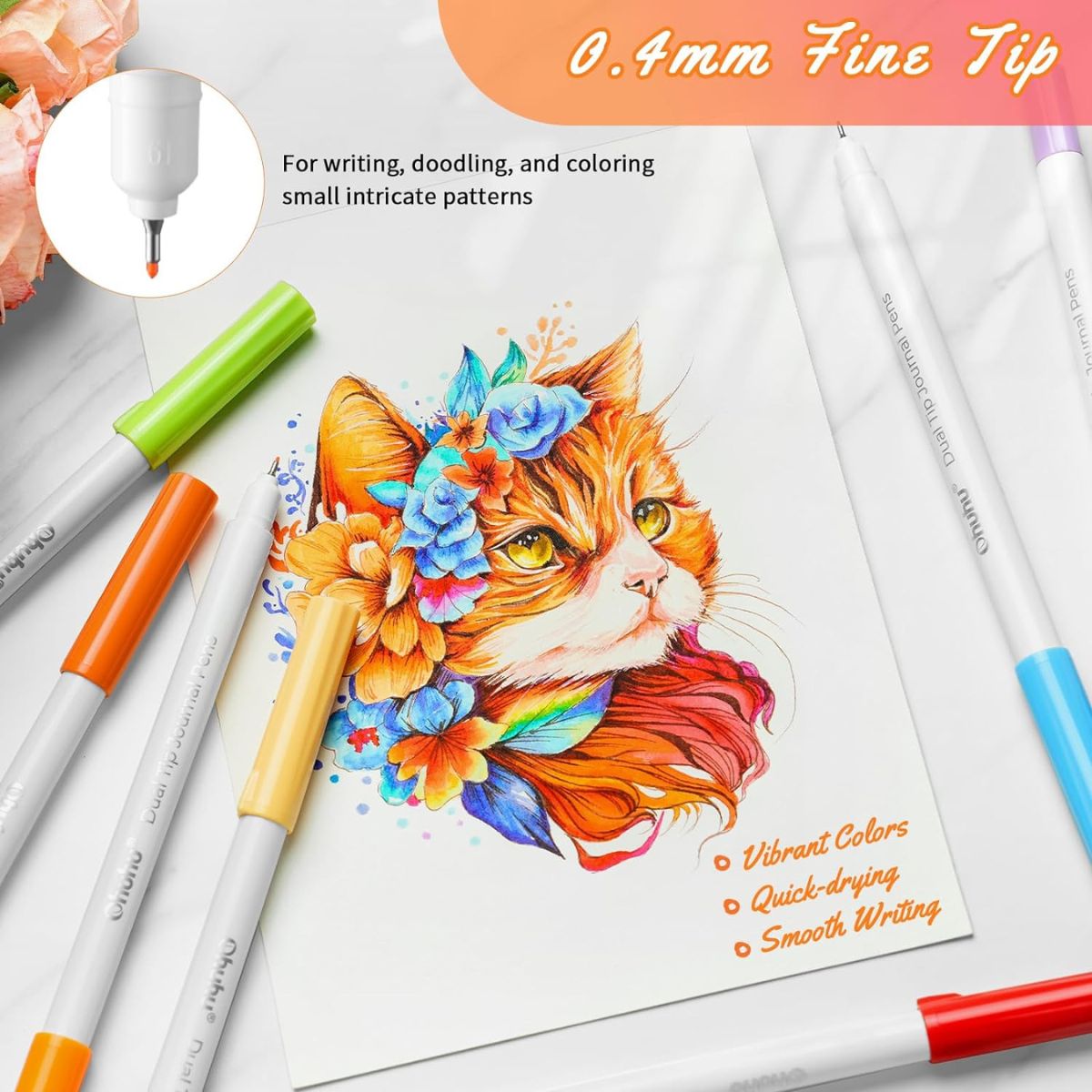 Ohuhu Art Marker Water-Based 40 Colors Dual Tip Journal Pens for Coloring, Illustration and Calligraphy for Kids and Adults with Storage Case | Y30-80601-06