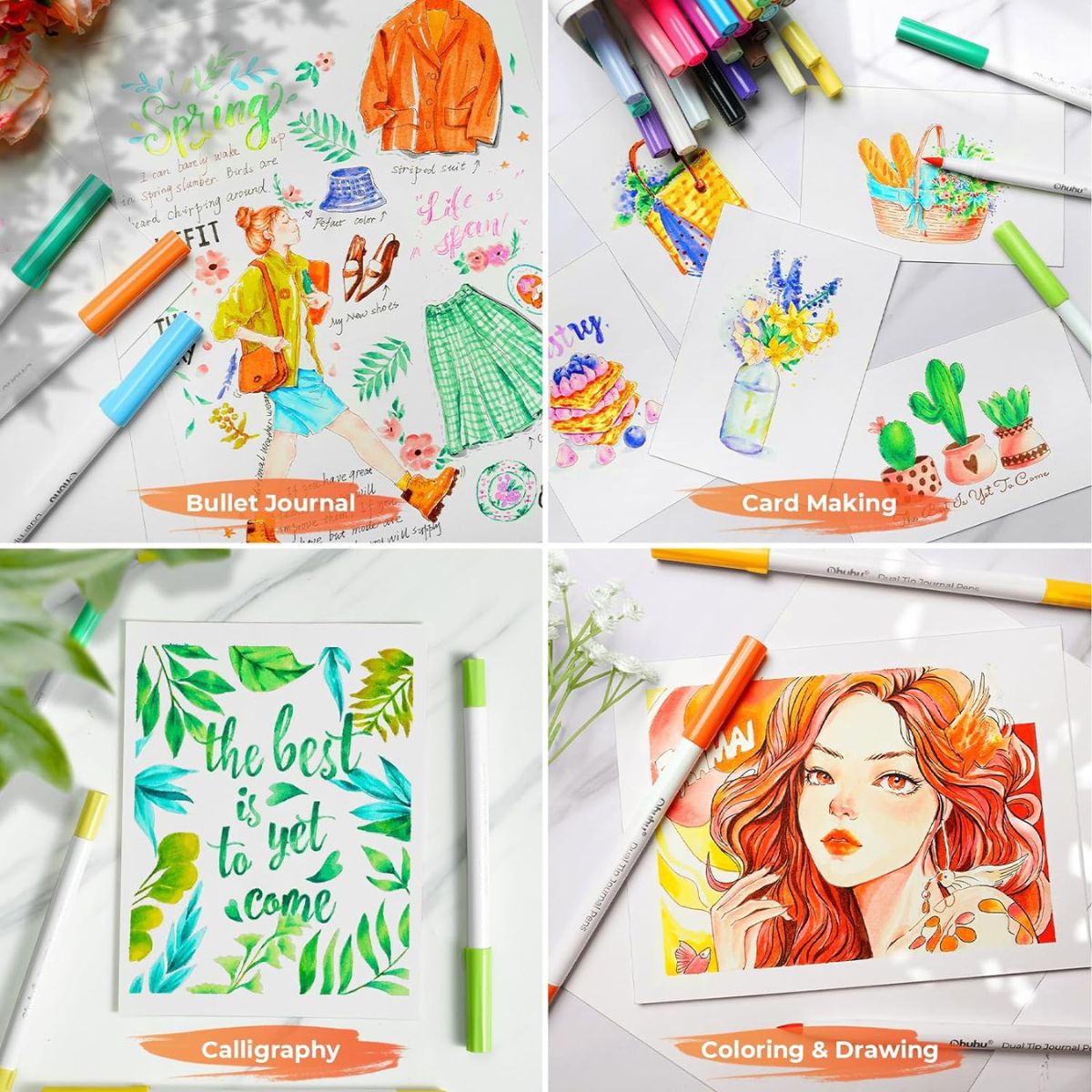 Ohuhu Art Marker Water-Based 40 Colors Dual Tip Journal Pens for Coloring, Illustration and Calligraphy for Kids and Adults with Storage Case | Y30-80601-06
