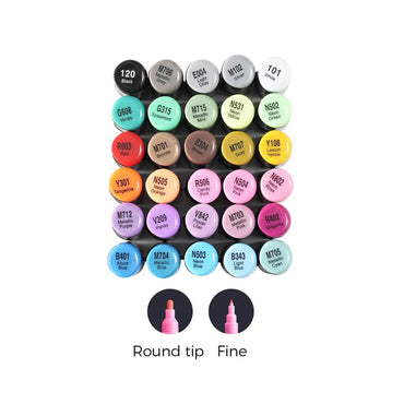 Ohuhu Kakaako Series Water-Based 30 Unique Bright Colors Dual Tipped Acrylic Pen, Waterproof and Sunproof for Sketch, Coloring and Illustration for Kids and Adults - Fine & Round Tip | Y30-80601-08