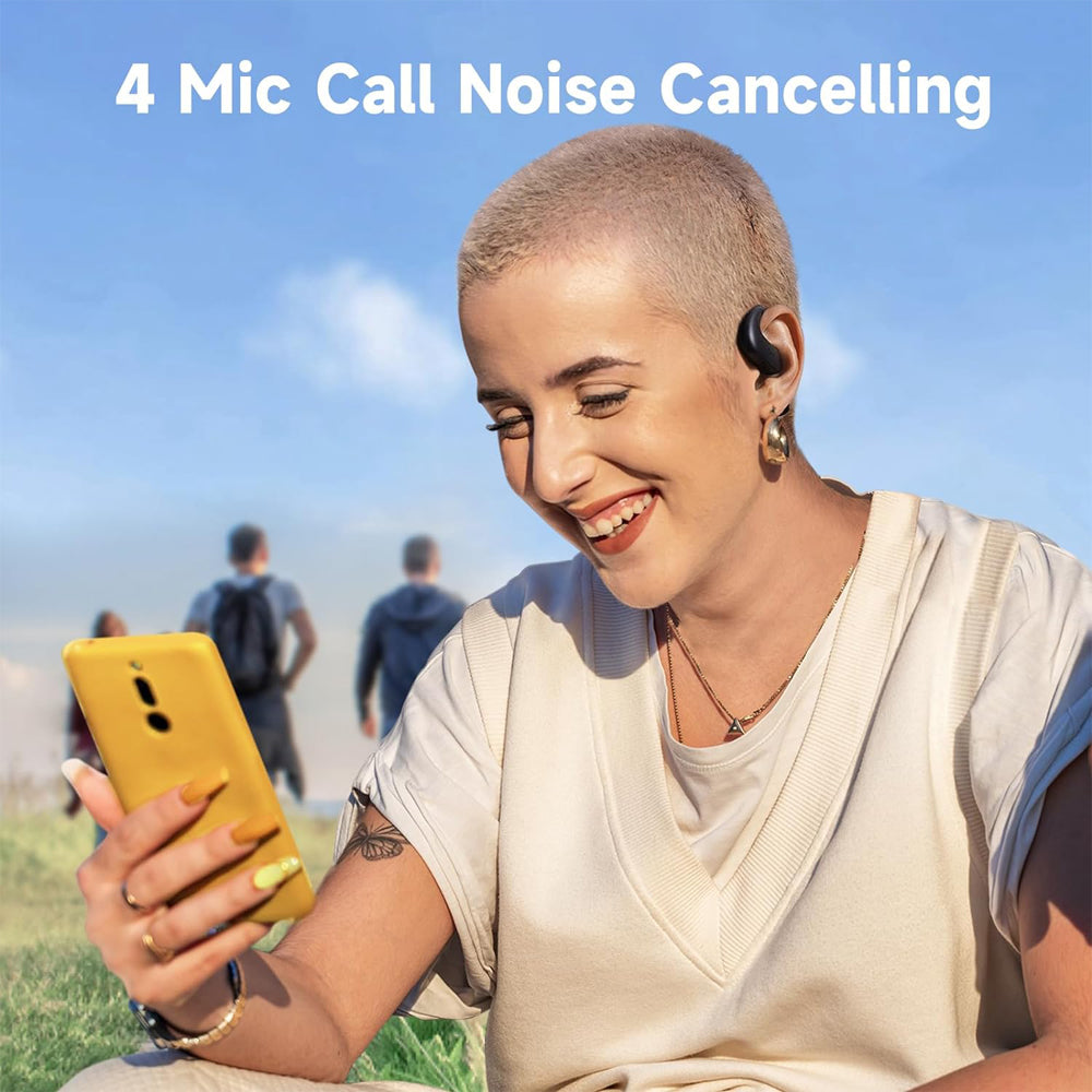 OpenRock S True Wireless Air Conduction Bluetooth 5.3 Sports Earbuds with 60 Hours of Battery Life, Noise Cancelling Microphones, Touch Controls, Sweat and Dust Resistance, Rock & Relax Mode, Open Ear Hook Type Design | Black