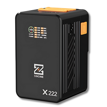 ZGCINE ZG-X222 V-Mount Battery 222Wh 60,000mAh with PD3.1 140W Input/Output, Dual USB-C, 3 D-Tap, Dual DC Port, 1.45" IPS Display for Camcorder, DSLR Cameras, Video Lights, Monitors, Filmmakers & Photographers | Black | Orange