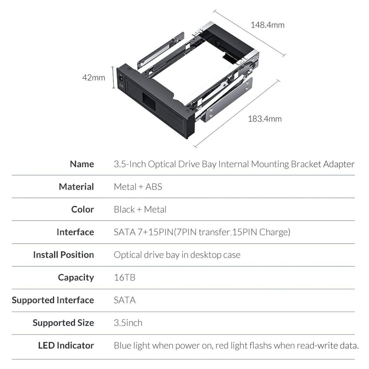 ORICO 3.5 to 5.2 inch 7+15 Pin SATA HDD Stainless Hard Disk Drive Adapter Hot Swap Rack with Up to 16TB Memory Storage Capacity for Windows Mac OS Linux | 1106SS