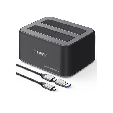ORICO 2.5-3.5" SATA SSD/HDD to USB 3.2 Gen 2 Type-C RGB Hard Drive Docking Station with 10Gbps Transmission Rate, 18TB Supported Storage Per Bay, 2-in-1 Data Cable for Computer Desktops & Laptops (Windows, MacOS & Linux)