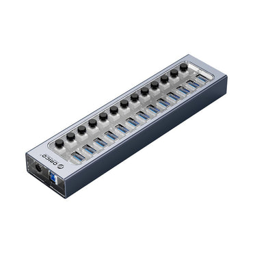 ORICO 13-Port USB 3.0 HUB 5Gbps High Speed Data Transfer with Individual Switches & Power Supply for Windows MacOS Linux Desktop Computer PC Laptop MacBook iMac Keyboard Mouse Memory Card Reader Flash Disk Phone Tablet Charger | AT2U3-13AB