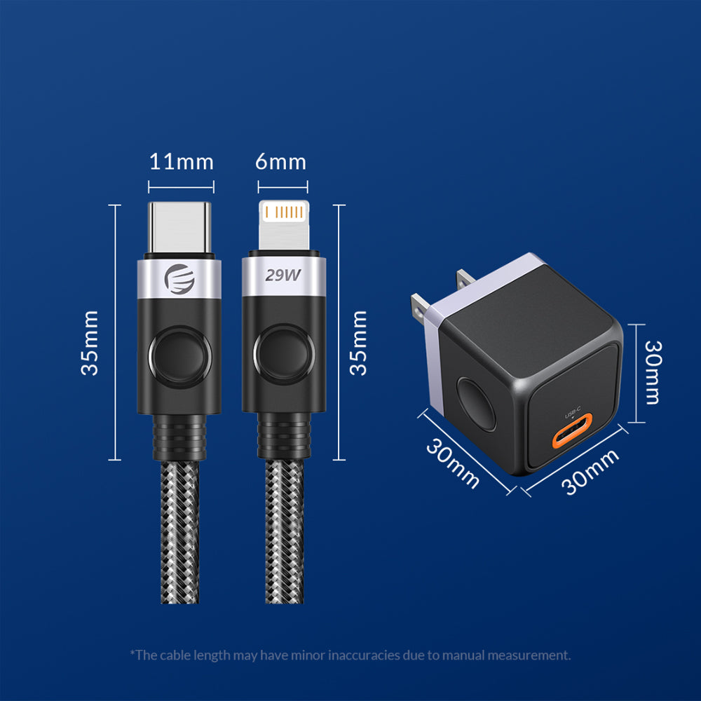 ORICO PD 20W Type C to Lightning Fast Charger Kit with Mini Quick Charge Power Wall Adapter, (1m) USB-C to Lightning Fast Charging Cable, Nylon-Coated, 480Mbps Data Cable Transfer Rate for Apple Devices, Smartphones, Tablet, macOS