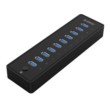 ORICO USB 3.0 / 2.0 10-Port Expansion Hub with Power Supply & LED Light Indicators for PCs, Computer Desktops & Laptops (Windows, macOS & Linux) | USB Hubs & Docking Station | ORICO-P10