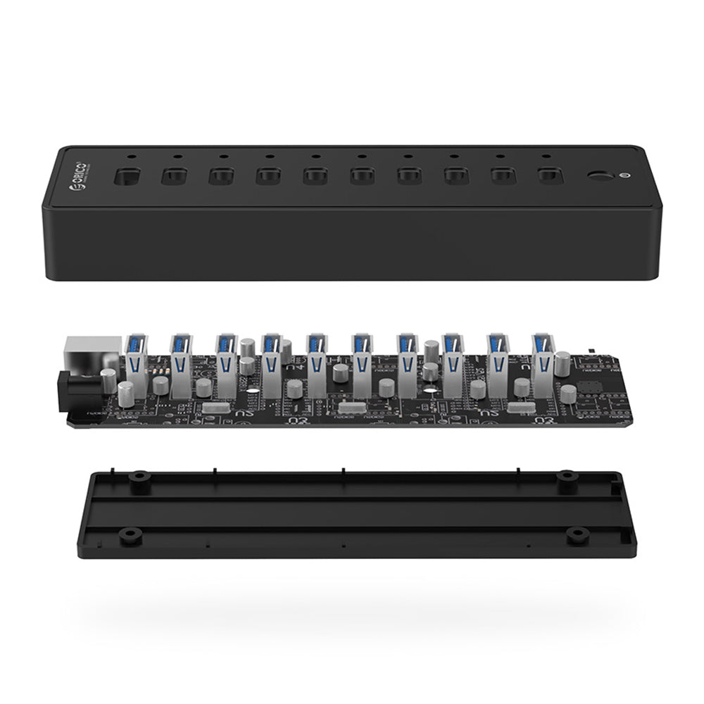 ORICO USB 3.0 / 2.0 10-Port Expansion Hub with Power Supply & LED Light Indicators for PCs, Computer Desktops & Laptops (Windows, macOS & Linux) | USB Hubs & Docking Station | ORICO-P10