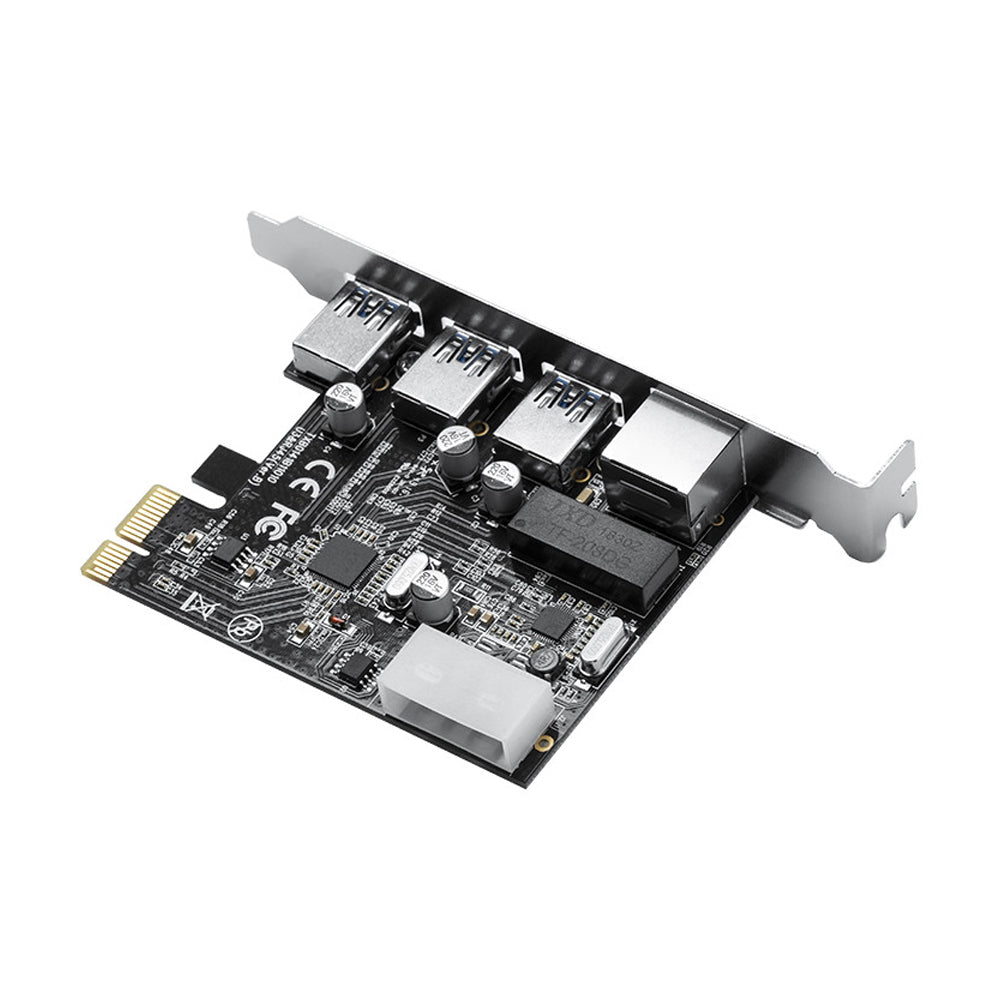 ORICO 3-Port USB 3.0 with RJ45 Gigabit Network PCIe Expansion Card | 5Gbps Data Transfer Rate & 2Gbps Ethernet for PCs / Computer Desktop | ORICO-PNU-3A1R