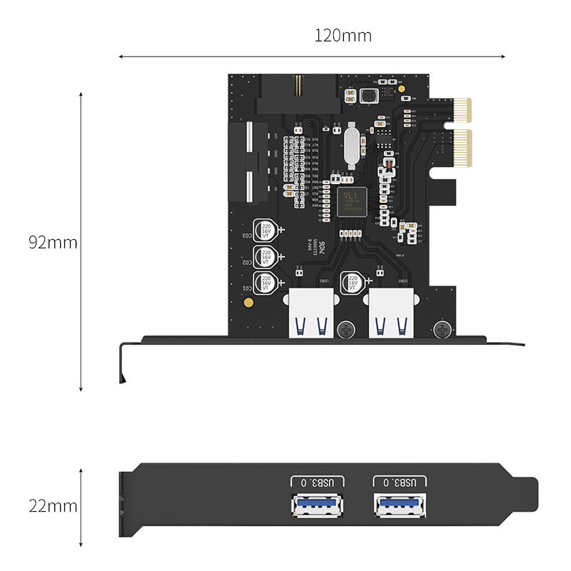 ORICO 2-Port USB 3.0 + 19 Pin Slot PCIe Expansion Card with 5Gbps High-Speed Data Rate for Desktop Computers (Windows & Linux) | PCIe USB Expansion Card | PCIe Card with USB Ports | ORICO-PVU3-2O2I-V1