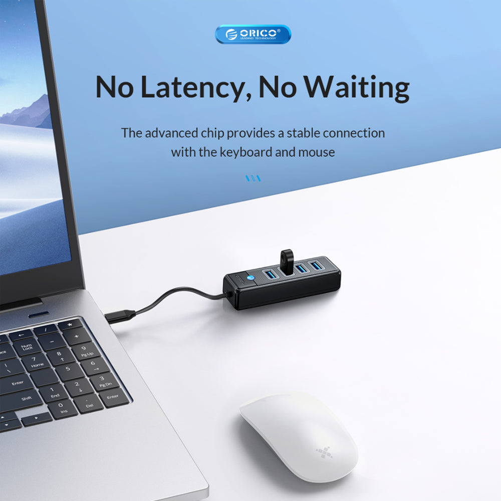 ORICO (0.15m) 4-in-1 USB 3.0 Type C Hub with 5Gbps Transfer Rate, 4 x USB-A 3.0 Output for Windows, macOS, Linux (Black / Blue / Pink / White) | PW4U-C3-015