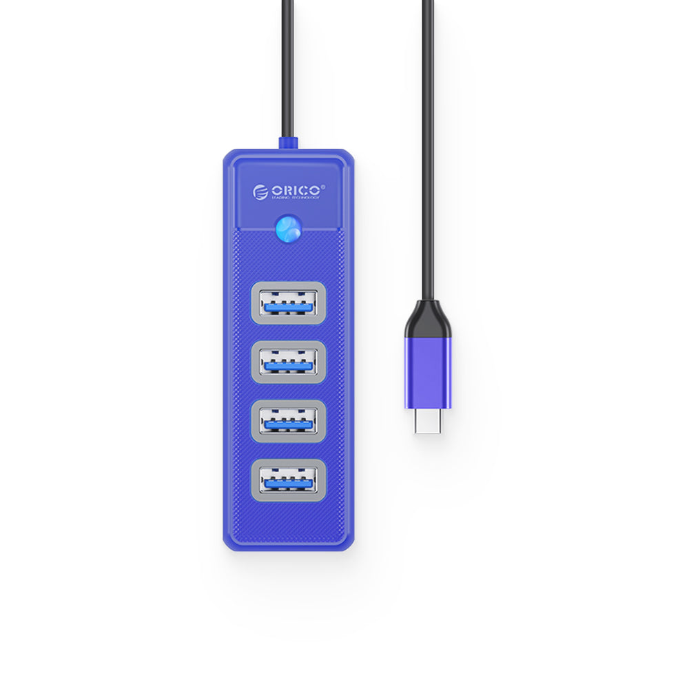 ORICO (0.15m) 4-in-1 USB 3.0 Type C Hub with 5Gbps Transfer Rate, 4 x USB-A 3.0 Output for Windows, macOS, Linux (Black / Blue / Pink / White) | PW4U-C3-015