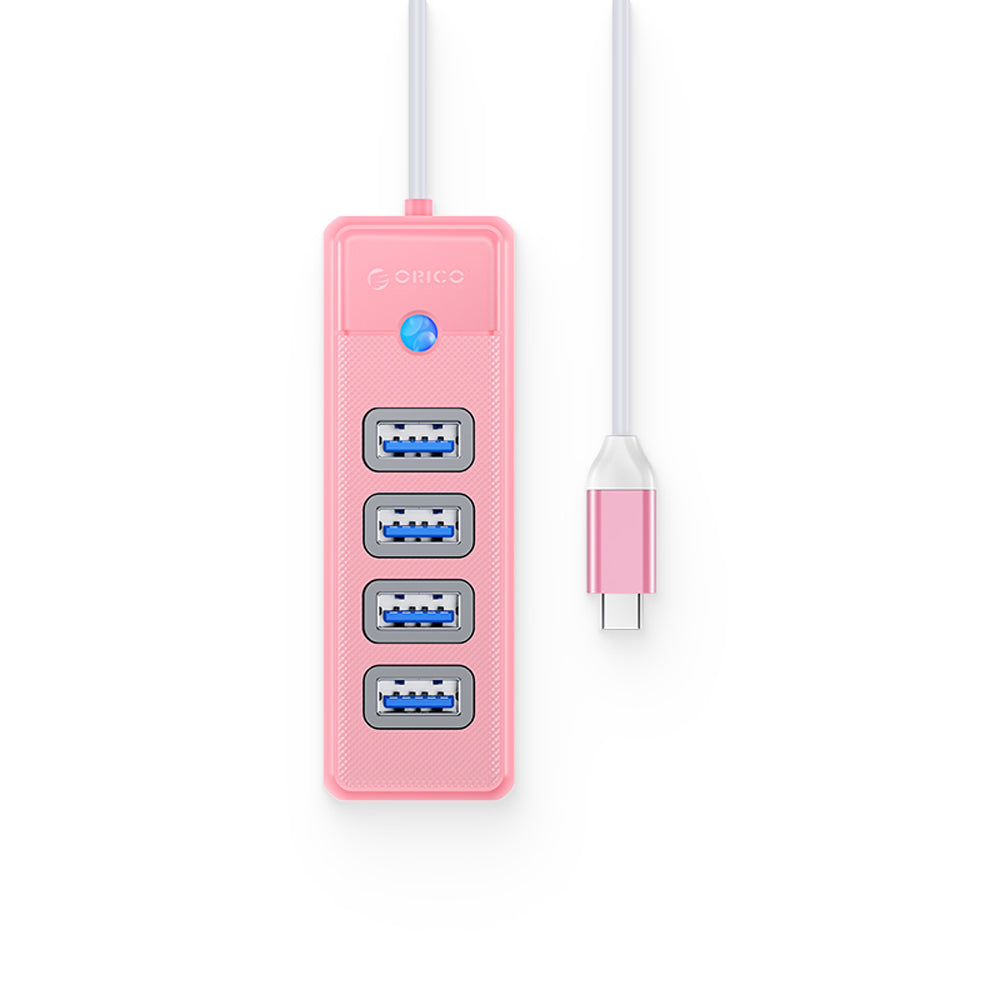ORICO (0.15m) 4-in-1 USB 3.0 Type C Hub with 5Gbps Transfer Rate, 4 x USB-A 3.0 Output for Windows, macOS, Linux (Black / Blue / Pink / White) | PW4U-C3-015