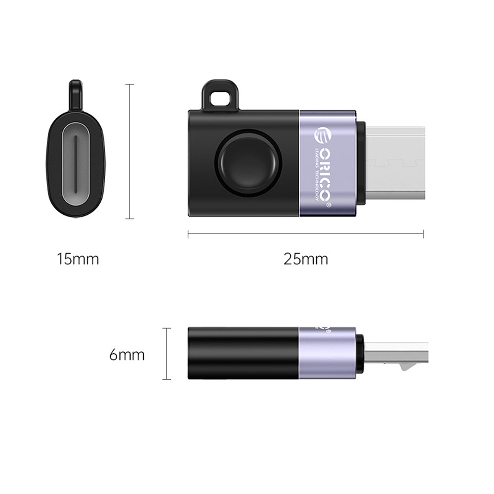 ORICO micro USB to USB-C Charging & OTG Adapter with 480Mbps Fast Data Transfer Rate, PD 10W 4.5A Fast Charging, OTG Flash Drive Function Supported, Anti-lost Lanyard for Smartphone, Tablet, Gaming Console, Computer, Laptop | WBC-BK-BP