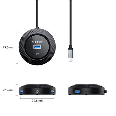 ORICO 4-IN-1 USB HUB 5GBPS (0.3M,1.8M) Type-C Cable with 3.5mm Audio/Microphone Output & 3-Port USB 3.0 | Windows, Linux & macOS Support | for PCs, Computer Desktops & Laptops | USB Hubs & Docking Stations | YK4-C3