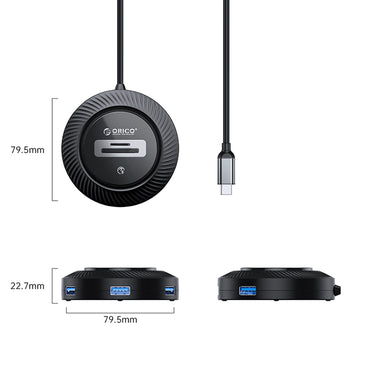 ORICO 4-IN-1 USB HUB 5GBPS (0.3M,1.8M) Type-C Cable with SD/TF Card Reader & 3-Port USB 3.0 | Windows, Linux & macOS Support | for PCs, Computer Desktops & Laptops | USB Hubs & Docking Stations | YK5-C3