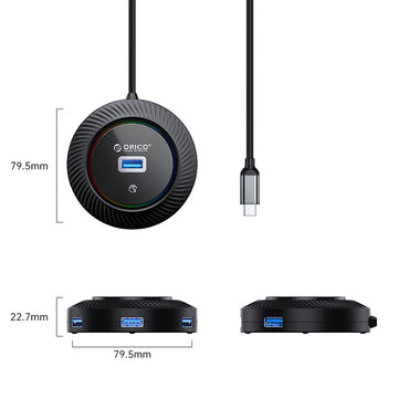 ORICO 4-IN-1 USB HUB 5GBPS RGB (0.3M) Type-C Cable with 4-Port USB 3.0 | Windows, Linux & macOS Support | for PCs, Computer Desktops & Laptops | USB Hubs & Docking Stations | YKR2-C3