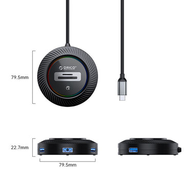 ORICO 4-IN-1 USB HUB 5GBPS RGB (0.3M,1.8M) Type-C Cable with SD/TF Card Reader & 3-Port USB 3.0 | Windows, Linux & macOS Support | for PCs, Computer Desktops & Laptops | USB Hubs & Docking Stations | YKR5-C3