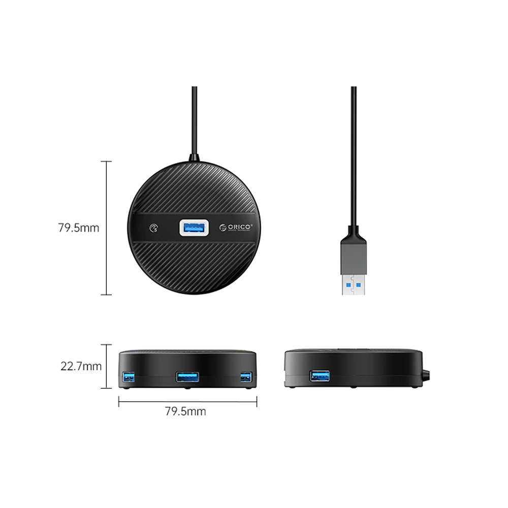 ORICO YS1-U2 (0.3m) 4-Port USB 3.0 USB-A Desktop Hub 10W with 5Gbps Transmission Rate, 5Gbps USB-A 3.0, 480Mpbs USB-A 2.0 Output for Windows 8/10, macOS, Linux, PC, Laptop, Desktop Computer