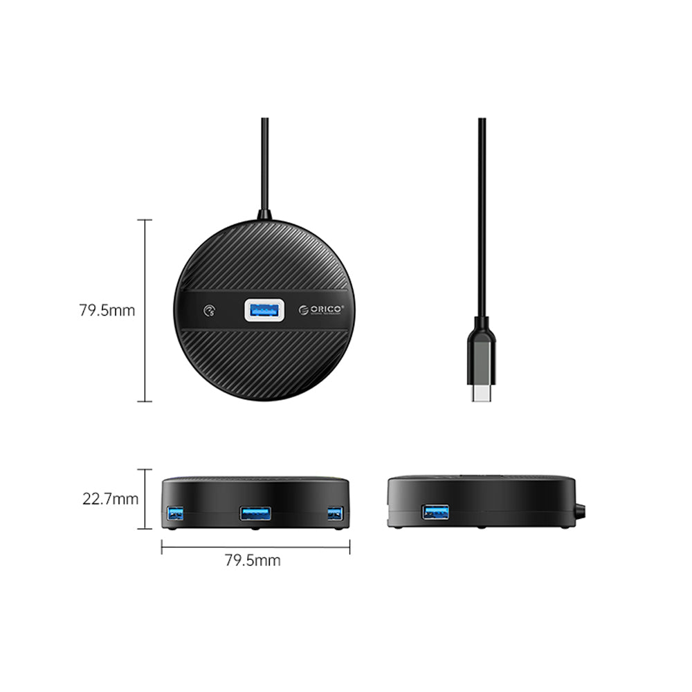 ORICO YS2-C3 (0.3m) 4-Port USB 3.0 Type C Desktop Hub 10W with 5Gbps Transmission Rate, 5Gbps USB-A 3.0 Output for Windows 8/10, macOS, Linux, PC, Laptop, Desktop Computer