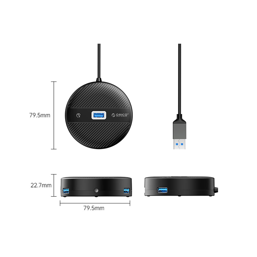 ORICO YS3-C2 (0.3m) 4-Port USB 3.0 Type C Desktop Hub 10W with 5Gbps Transmission Rate, 5Gbps USB-A 3.0, 3.5mm Audio Port, 480Mbps USB-A 2.0 Output for Windows 8/10, macOS, Linux, PC, Laptop, Desktop Computer