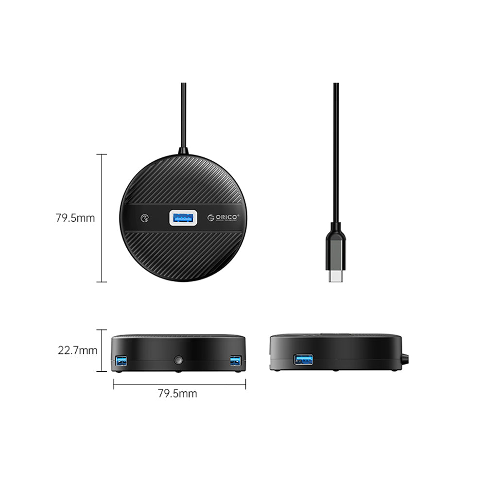 ORICO YS4-C3 (0.3m) 4-Port USB 3.0 Type C Desktop Hub 10W with 5Gbps Transmission Rate, 5Gbps USB-A 3.0 Output, 3.5mm Audio Port for Windows 8/10, macOS, Linux, PC, Laptop, Desktop Computer