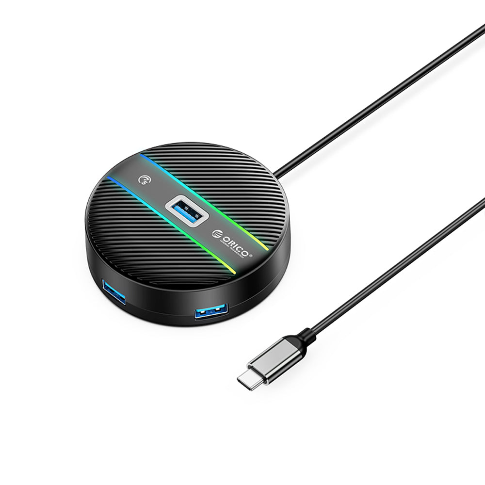 ORICO YSR2-C3 (0.3m) RGB 4-Port USB 3.0 Type C Desktop Hub 10W with 5Gbps Transmission Rate, 5Gbps USB-A 3.0 Output for Windows 8/10, macOS, Linux, PC, Laptop, Desktop Computer