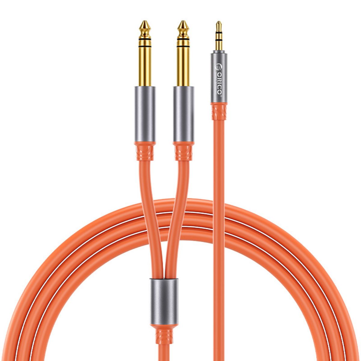 ORICO 3 Meters TRS 3.5mm Male to Dual Male 6.5mm AUX Audio Adapter Cable 1/4 to 1/8 Jack for Mixer Amplifier Speaker DVD Player Computer PC Laptop Mobile Phone Tablet - Orange | AX2N-30-OR