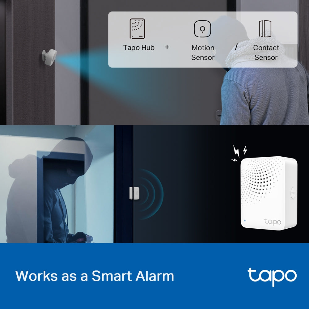 TP-Link Tapo H100 Smart Hub Chime Alarm with 2.4GHz Wireless, 868 / 922MHz Protocol, SYNC/Mute Button and Max 64 Devices Connection for Home Security