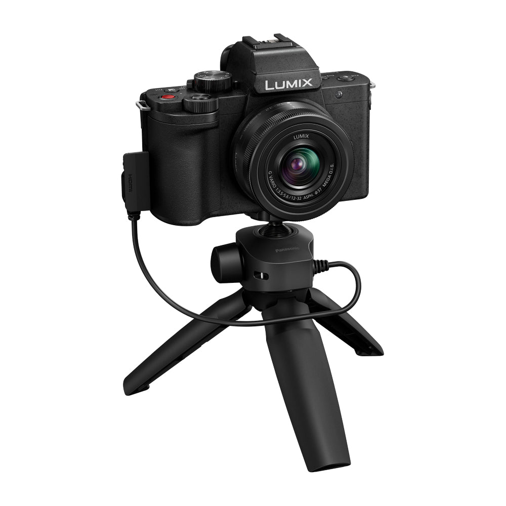 Panasonic Lumix G100 with G Vario 12-32mm f/3.5-5.6 ASPH. Micro Four Thirds (MFT-Mount) Lens + Tripod Grip Mirrorless Camera Kit - 20.3MP Digital Live MOS Sensor, UHD 4K 30p, V-Log, Wi-Fi & Bluetooth, Autofocus | DC-G100KGA-K DC-G100VGA-K