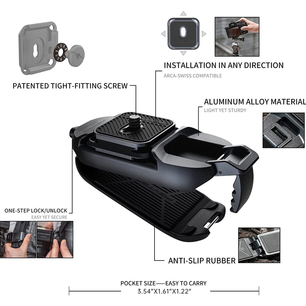 PGYTECH Beetle Camera Clip for Backpack Strap and Waist Belt with SpLock Plate and Arca-Type Clamp with Up to 25kg Load Capacity | P-CG-040