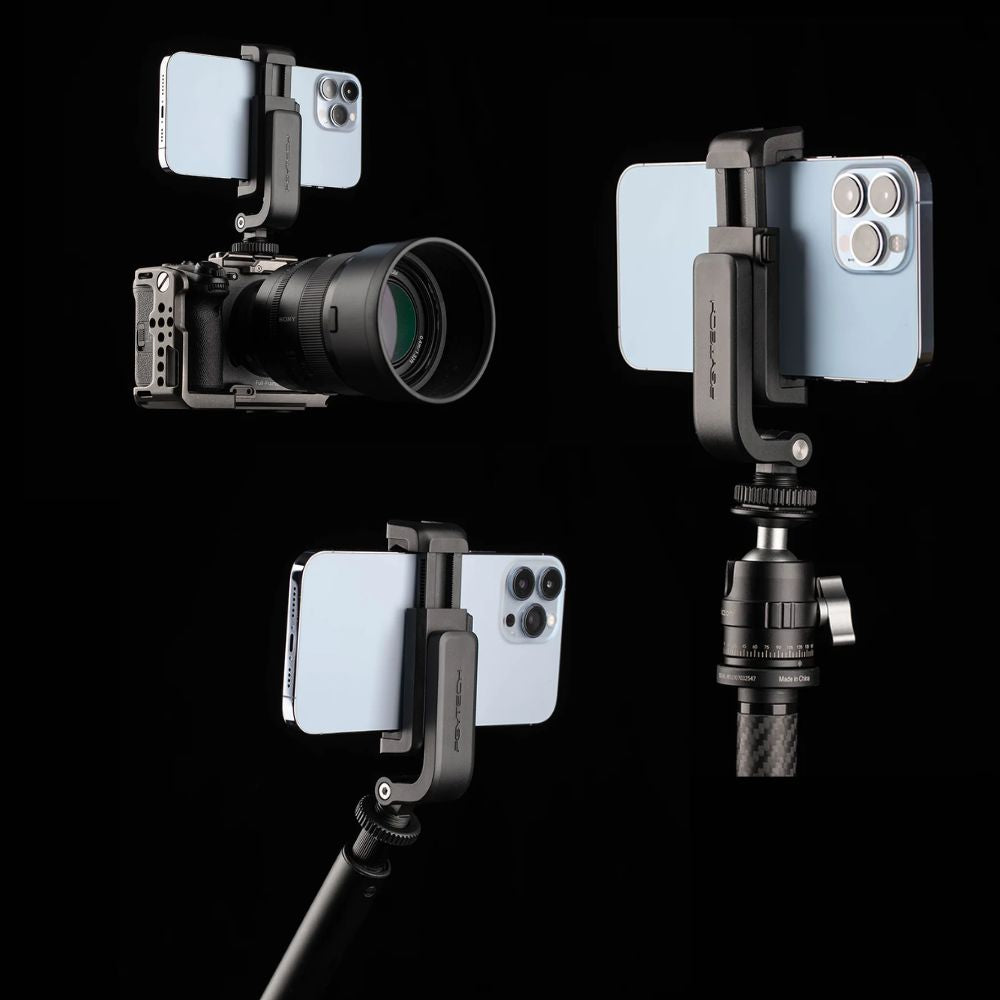 PGYTECH Cold Shoe Smartphone Holder (60-92mm) with Dual Cold Shoe Mount and 1/4" Thread for Camera Cages, Tripods, Monopods, and Selfie Sticks | P-CG-140