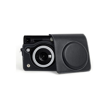 Pikxi BSQ40-01 Protective Leather Camera Case Bag Fujifilm for Instax Square SQ40 with Shoulder Strap and Detachable Top Cover - Black, Brown