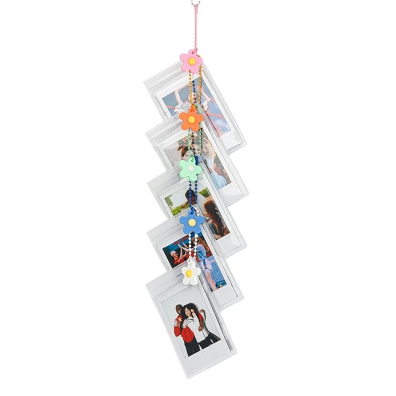 Pikxi 5 Piece PVC Frame Photo Keychain Sleeves with Metallic Chainlink Charms for Instax Mini Photographs