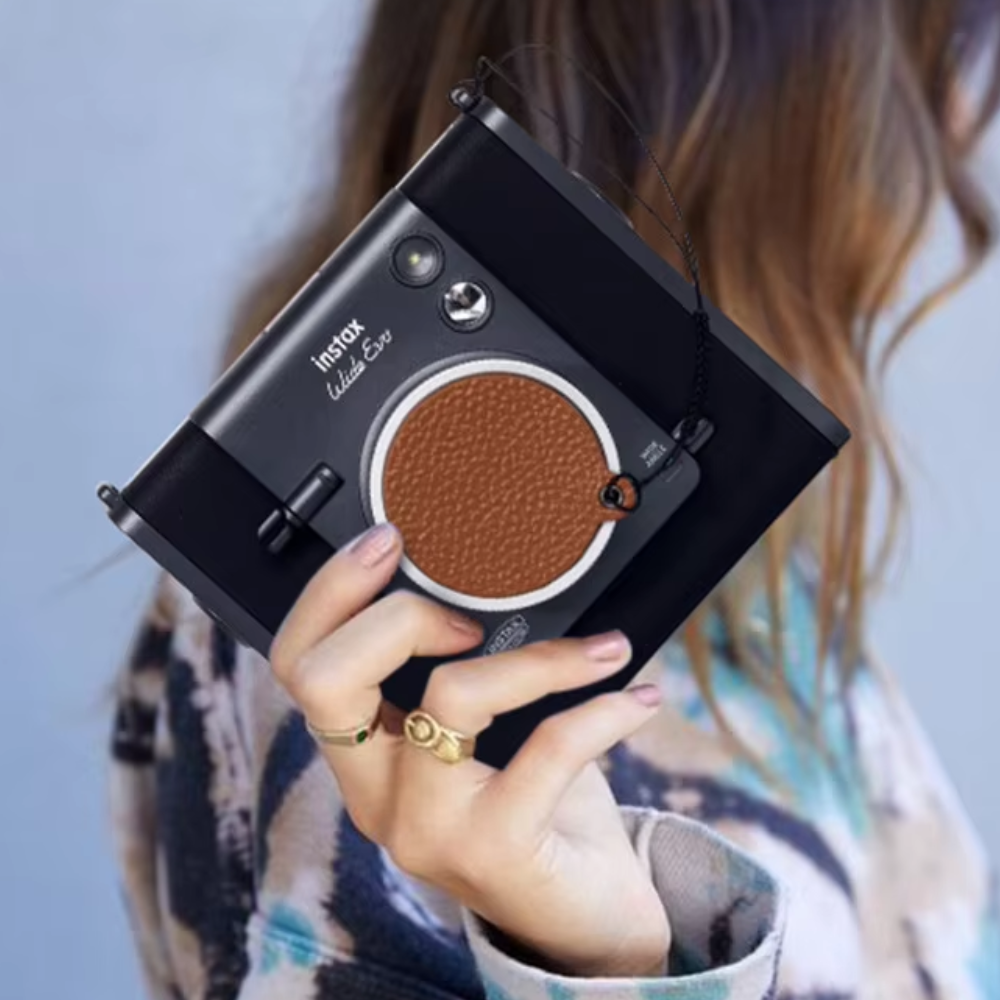 Pikxi Leather Lens Cap Sticker Keeper with Lanyard for FUJIFILM Instax Wide EVO Camera | Brown, Black