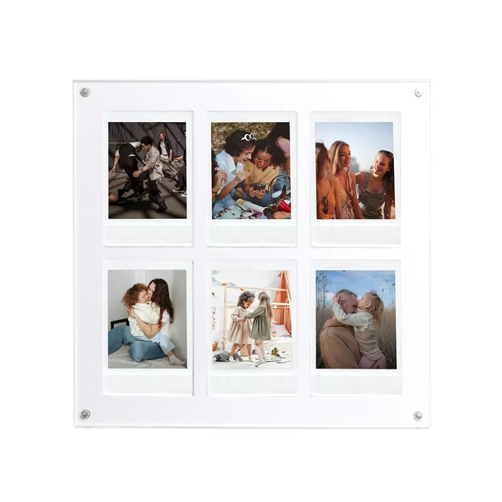 Pikxi 6 Pocket Acrylic Desktop Photo Frame 3Inch Picture Frame for Fujifilm Instax Mini Film Mini 12/11/EVO - Available in Black, White, Iridescent and Mirror Color Designs