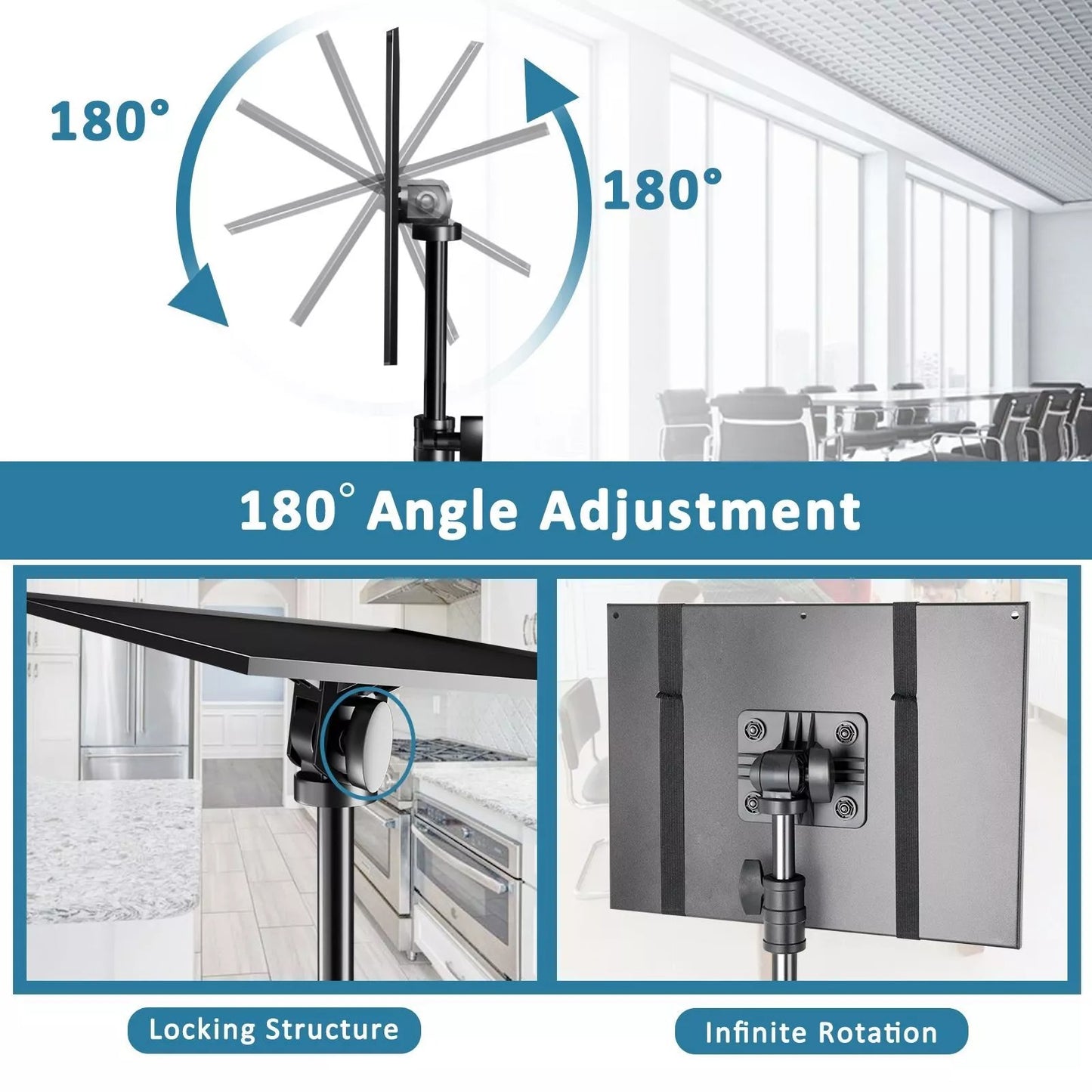 PXEL 145cm Projector Adjustable Stand with Two Adjustable Trays and Gooseneck Phone Holder for Video Live Streaming, Broadcast, Meeting & Conferencing