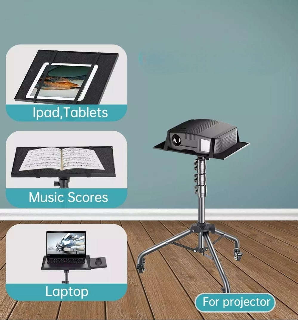 PXEL 145cm Projector Adjustable Stand with Two Adjustable Trays and Gooseneck Phone Holder for Video Live Streaming, Broadcast, Meeting & Conferencing