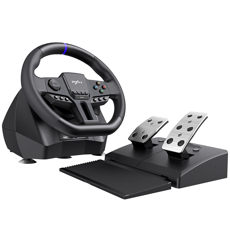 PXN V900 GEN2 RGB Gaming Steering Wheel with Hall Magnetic Linear Pedals, Paddle Shifters, Real Steering, Haptic Feedback Vibration and Quick Response Drive for PC Xbox Switch PS3 PS4