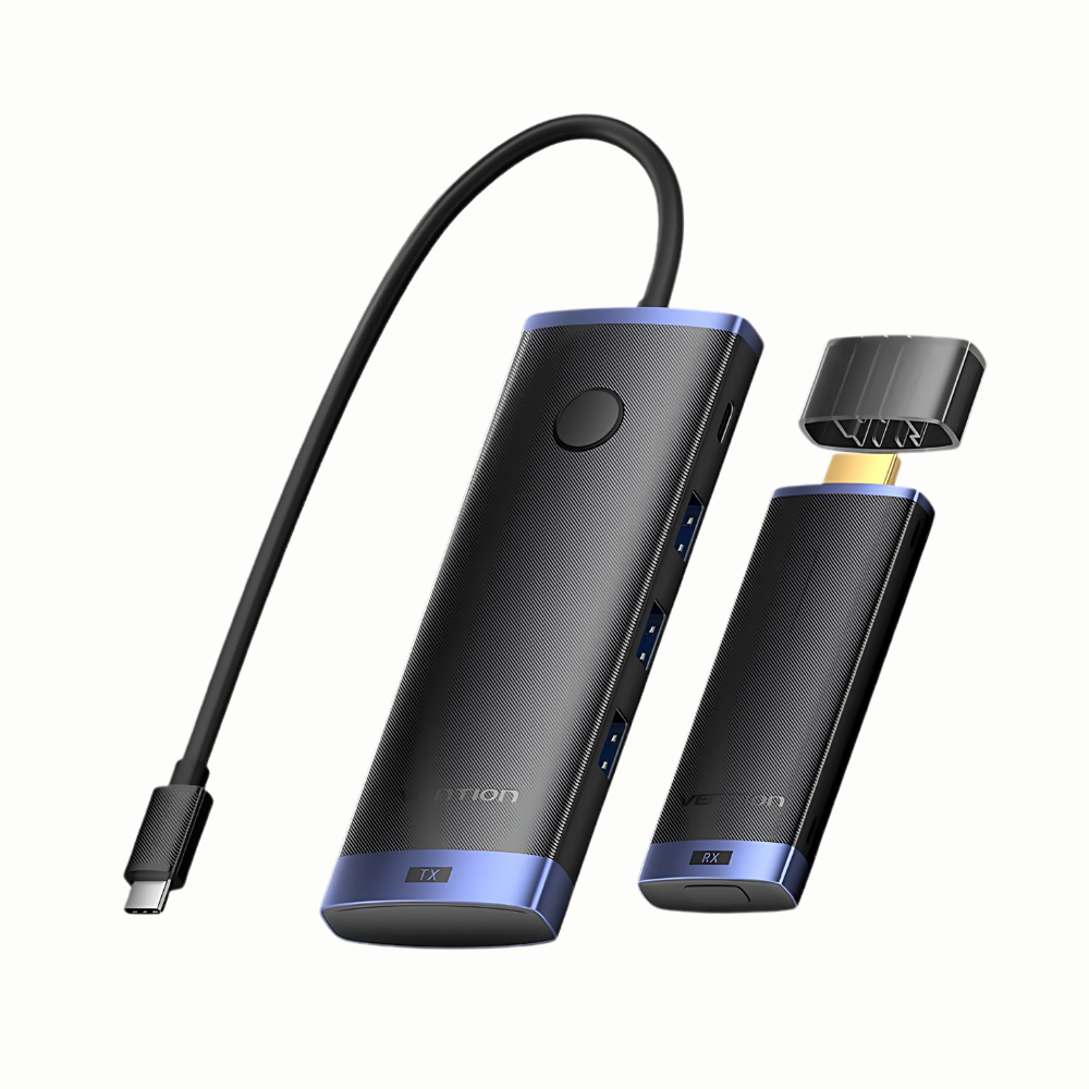Vention 6-in-1 USB-C Wireless Transmitter TX & HDMI Receiver RX Docking Station with 4K/30Hz / 1080p/60Hz HD Screen Mirroring Resolution, 5Gbps Transfer Speed, 50M Range for PC, Computer, Laptop, Tablet, Smartphone to TV, Monitor, Projector