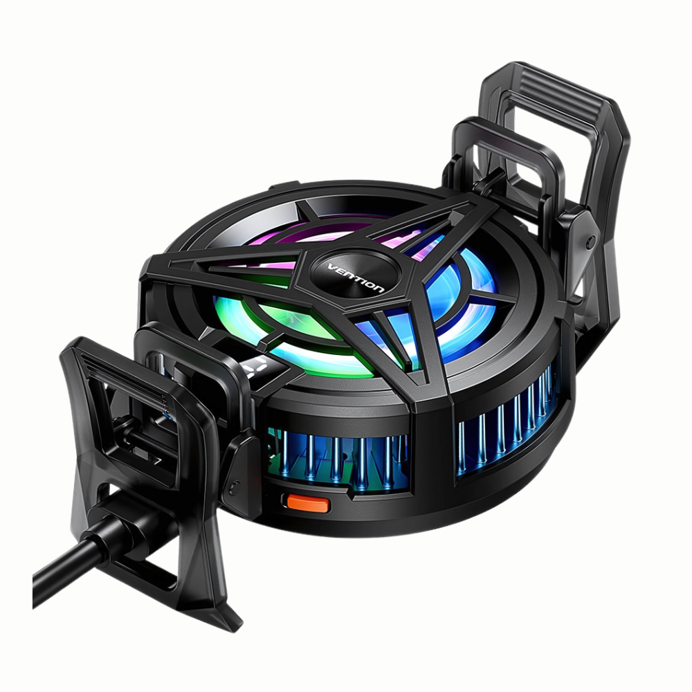 Vention Magnetic RGB Mobile Phone Cooler with 3-Speed Modes, Digital Temperature LED Display, USB-C Charging Power Output and Magnet Ring + Detachable Back Clip-On Design for MagSafe iPhone, Smartphone and Other Devices