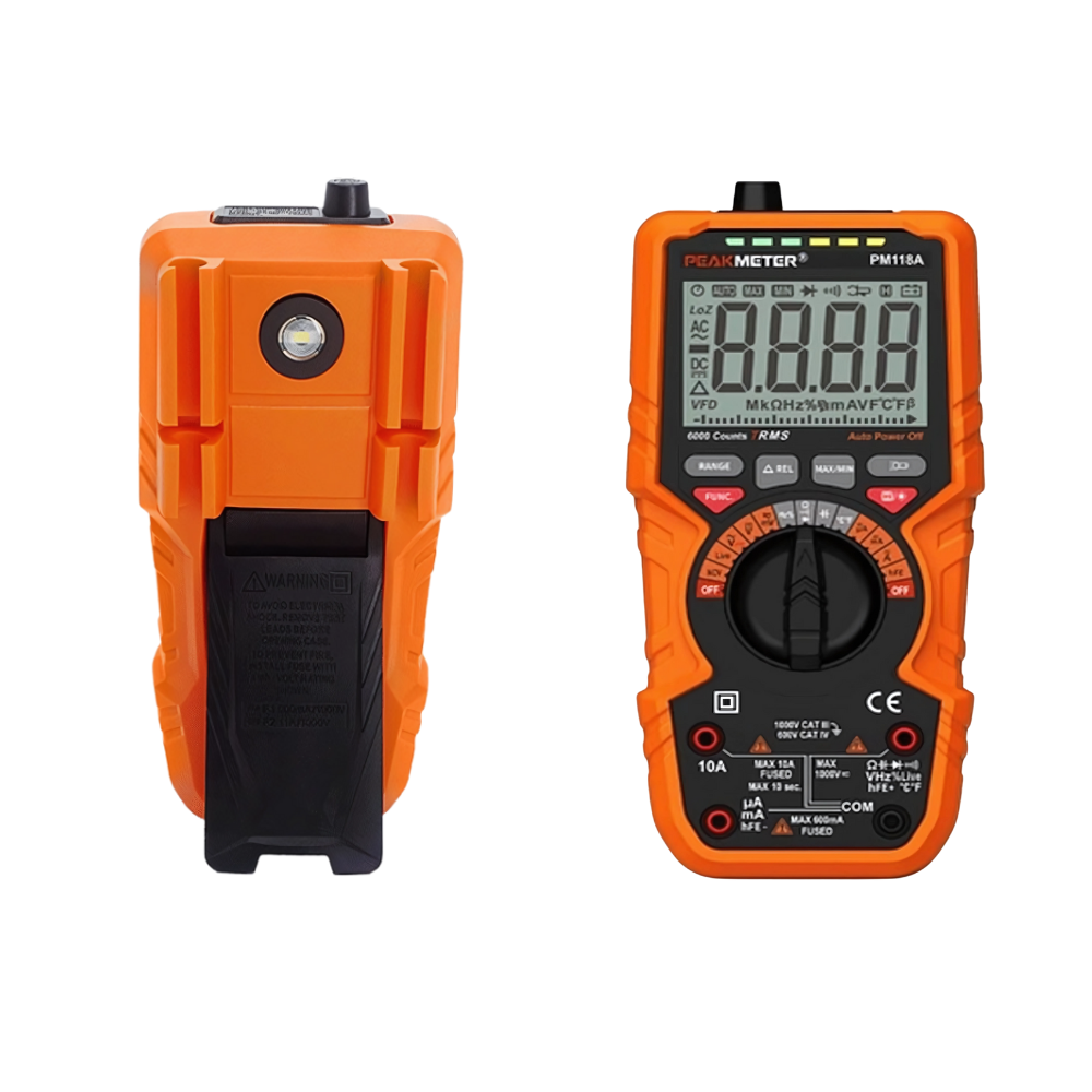 PeakMeter 1000V DC/AC Digital Multimeter with Continuity Tester Mode, Min / Max Measurement NC Function, Battery Voltage Indicator for Electrical Testing, Troubleshooting Appliances & Equipment, Non-Contact Voltage Detection | PM118B