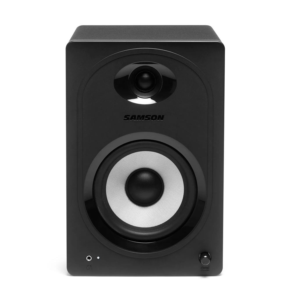Samson MediaOne M50BT 80W Powered Stereo Two-way Bluetooth Studio Monitor Speakers with 5.25" Carbon Fiber Woofers, 3/4" Slik-Woven Dome Tweezers, 3.5mm Headphone & Subwoofer Outs for Music Recording, Video Editing, Gaming Livestreaming