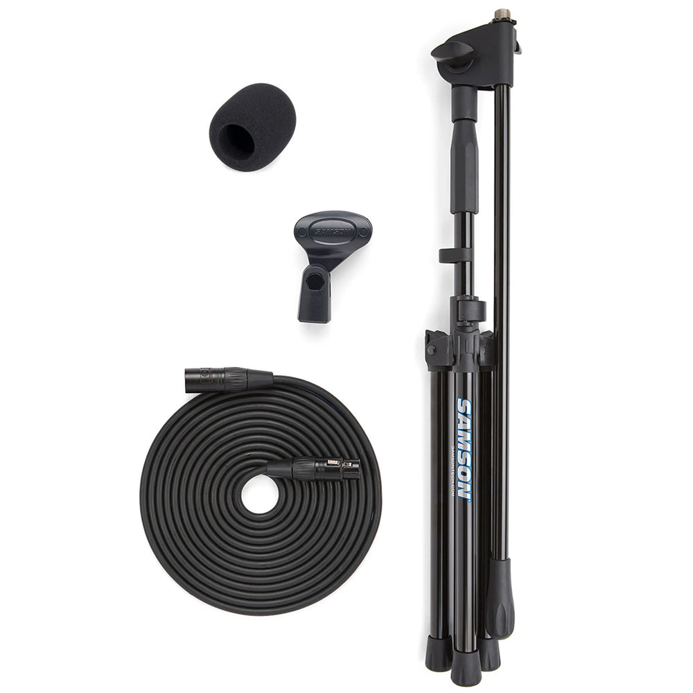 Samson MK5 Studio Boom Microphone Stand Kit Set Bundle with Folding Tripod Base, 18-feet XLR Cable, Professiol Grade Windscreen, & Adjustable Height up to 63" for Audio Recording, Rehearsals, Concerts