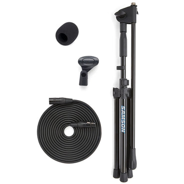 Samson MK5 Studio Boom Microphone Stand Kit Set Bundle with Folding Tripod Base, 18-feet XLR Cable, Professiol Grade Windscreen, & Adjustable Height up to 63" for Audio Recording, Rehearsals, Concerts