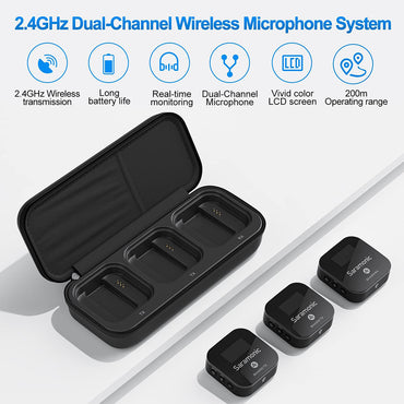 Saramonic Blink 900 B2 (Dual TX + RX) 2.4GHz Wireless Microphone System with Omnidirectiol Lavalier Microphones, 200m Max Transmission Range, Mute / Stereo & Mono Mode, 6 Hours Battery Life with 4500mAh Charging Case for Vlog Vlogging