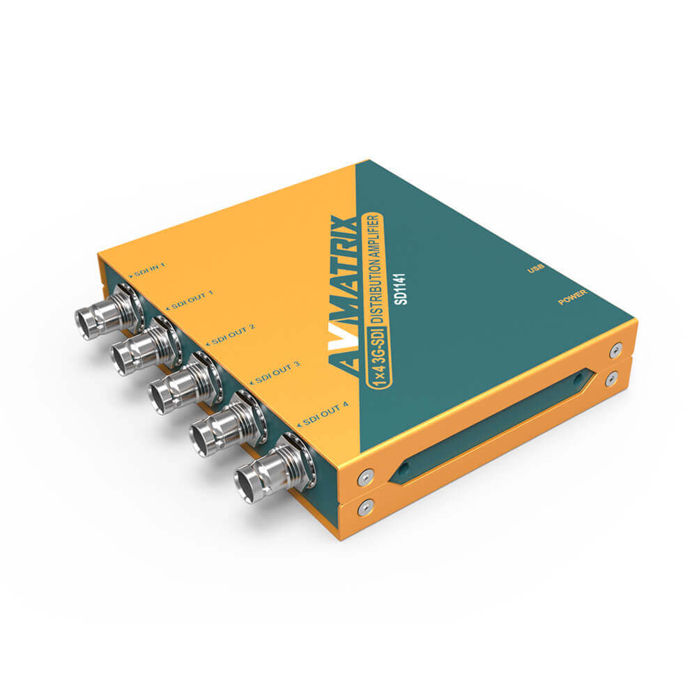 AVMatrix SD1141 1×4 SDI Reclocking Distribution Amplifier with 3G/HD/SD-SDI Multi-rate Signal Processing, 4 Buffered and Re-clocked Outputs, Auto Cable Equalization and Signal Retiming, Micro USB and DC Power