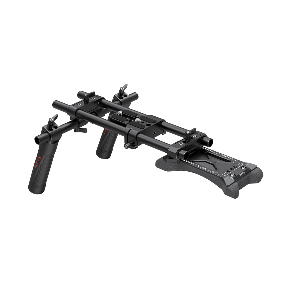 SmallRig Basic Shoulder Kit with 3kg Load Capacity, 360 Degree Rotatable Handle Support, 15mm Rods, 1/4”-20 Threaded Holes, Rod Clamp Handle, Baseplate and Shoulder Pads for Universal Camera Cage 2896B