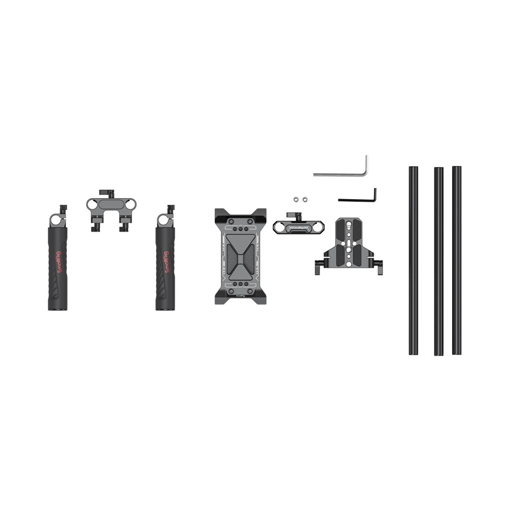SmallRig Basic Shoulder Kit with 3kg Load Capacity, 360 Degree Rotatable Handle Support, 15mm Rods, 1/4”-20 Threaded Holes, Rod Clamp Handle, Baseplate and Shoulder Pads for Universal Camera Cage 2896B